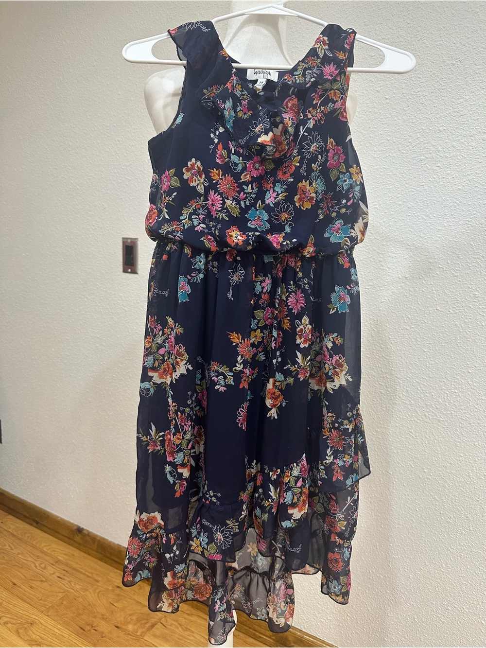 Speechless Navy Floral Ruffle Tiered Girls Dress